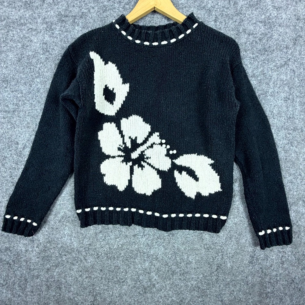 Coldwater Creek Sweater Womens XS Black White Floral Grandma Chic Old Money